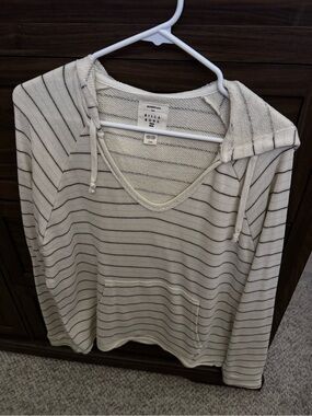 Billabong Cream Knit Hoodie with Thin Black Stripes